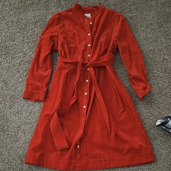 Burnt Orange Colored, Button-Up Dress with Belt - Picture 1 of 3
